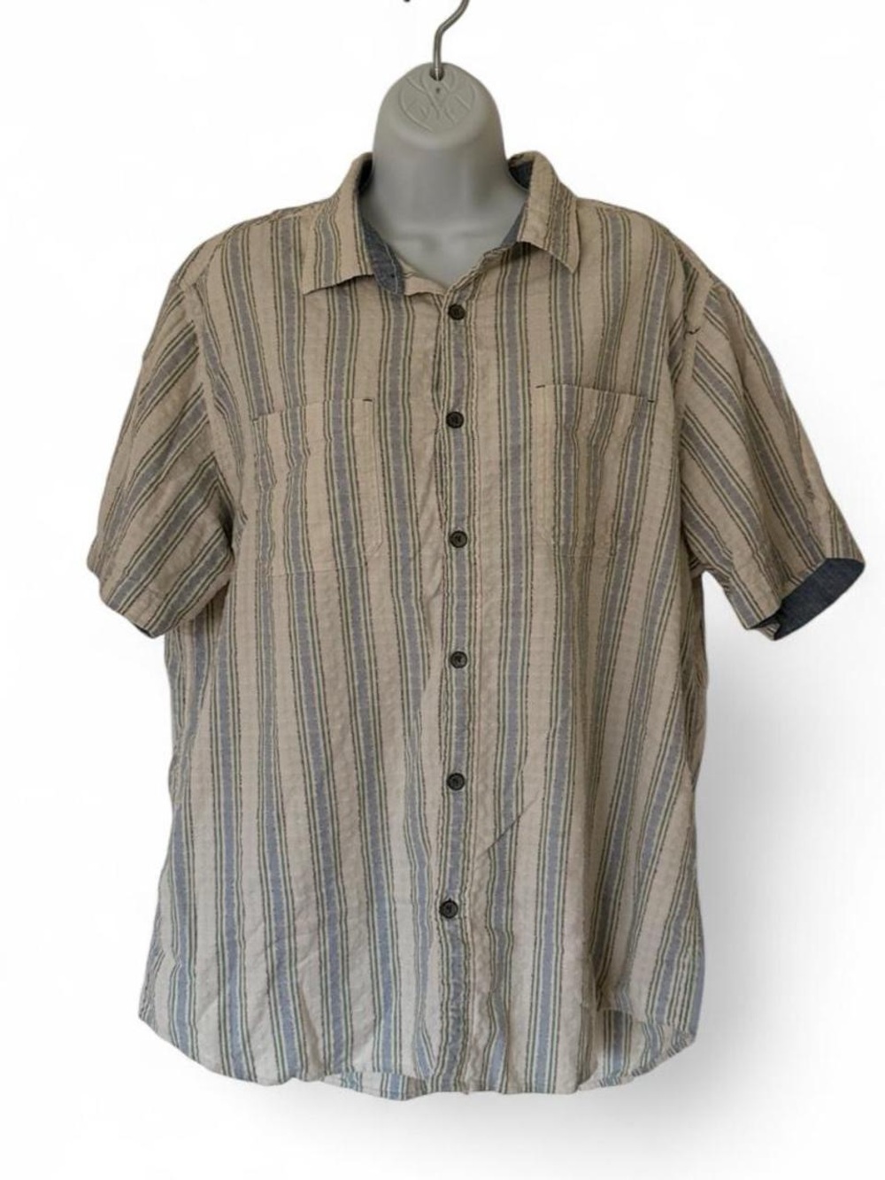 Carbon 2 Cobalt Linen-Look Striped Short-Sleeve Button-Up Shirt